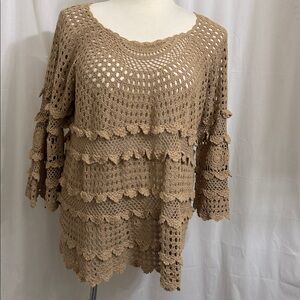 Crochet Tan Tunic Sweater. size 3X